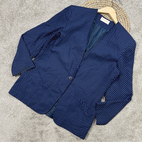 Pendleton Womens Vintage Polka Dot Print Lightweight Blazer Jacket Retro Navy 10 - Picture 1 of 14